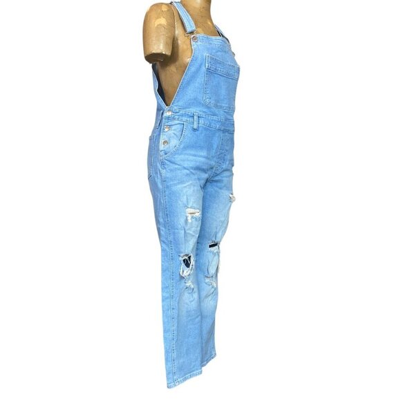 Celebrity Pink Destroyed Distressed Ripped Denim Overalls Sz M Blue #344B - Picture 3 of 9